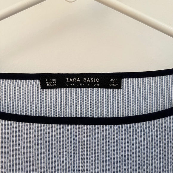 Zara | White/Sky Blue Striped Dress with Frilled Sleeves - Picture 3 of 6